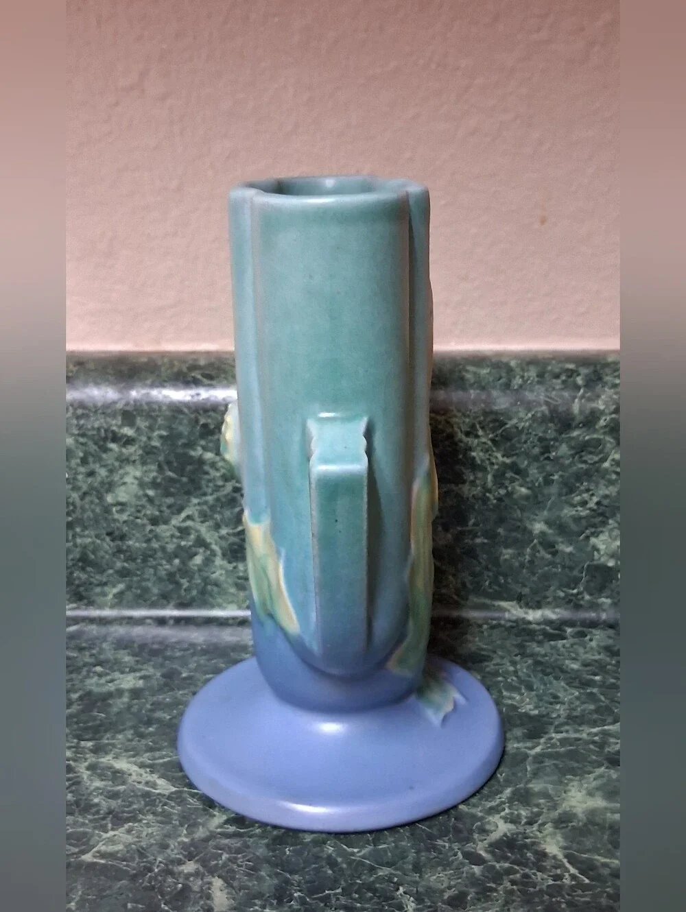 Vintage Roseville Pottery Blue Thornapple - 812 - Art Deco Vase 6.25